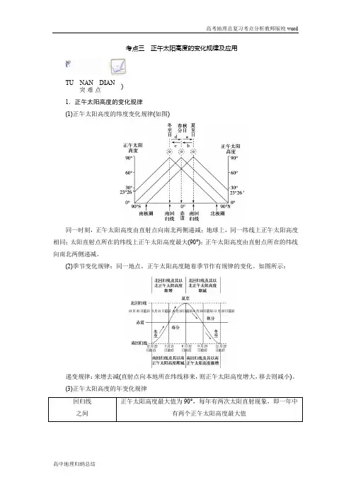 新课程改革高中地理总复习高考地理考点分析考点三正午太阳高度的变化规律及应用