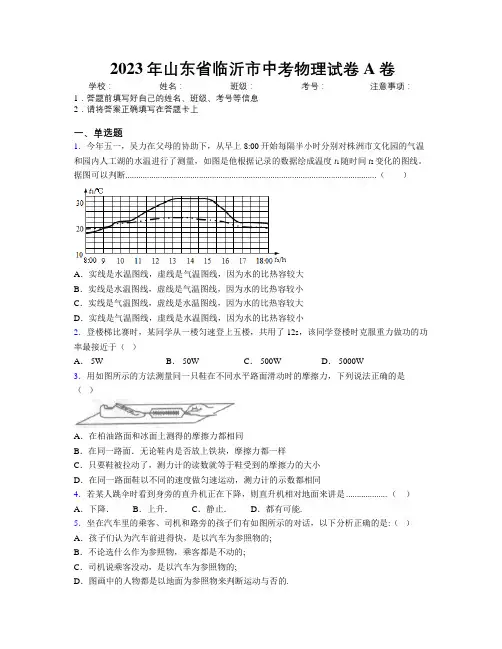 2023年山东省临沂市中考物理试卷A卷及解析