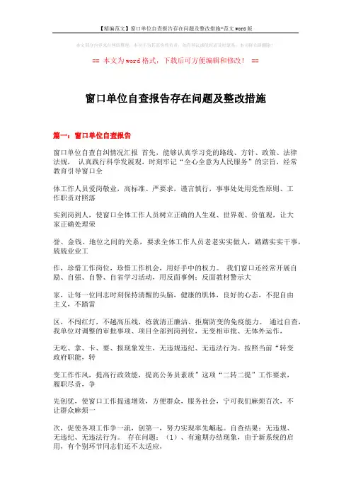 【精编范文】窗口单位自查报告存在问题及整改措施-范文word版 (21页)