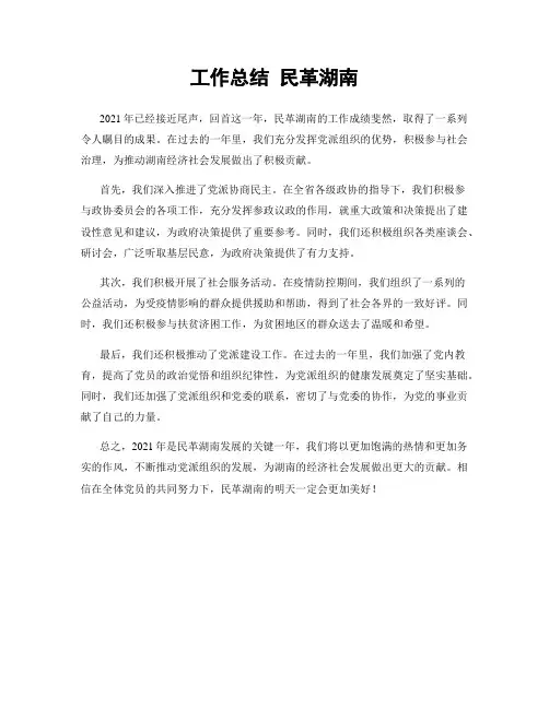 工作总结 民革湖南