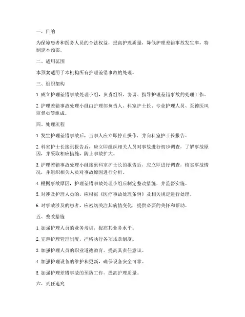 护理差错事故处理预案