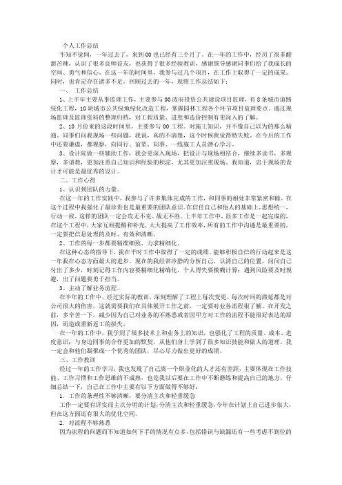 个人工作总结 精华版 2012