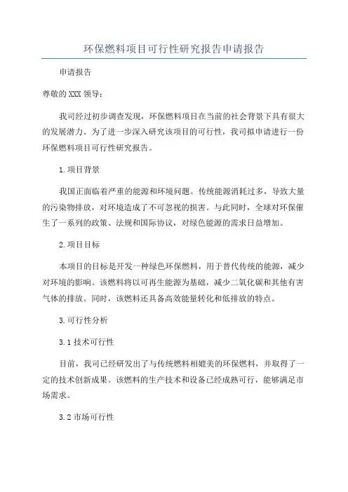 环保燃料项目可行性研究报告申请报告