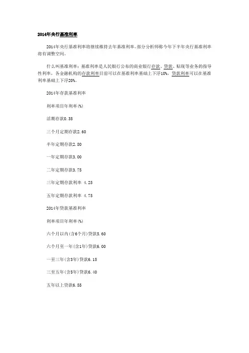 2014年央行基准利率