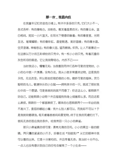 初一作文：那一次我真内疚作文800字