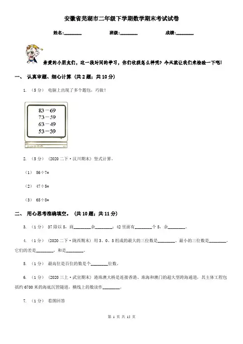 安徽省芜湖市二年级 下学期数学期末考试试卷