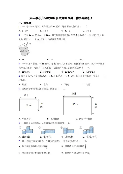 六年级小升初数学培优试题测试题(附答案解析)