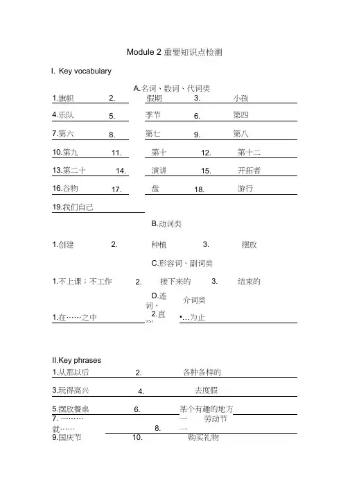 外研版九上Module2Publicholidays重要知识点检测+答案