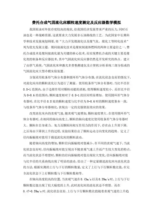 费托合成气固流化床颗粒速度测定及反应器数学模拟
