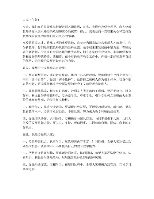 高校新教师培训领导发言稿