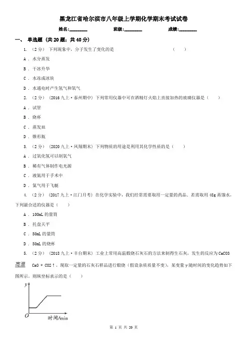 黑龙江省哈尔滨市八年级上学期化学期末考试试卷