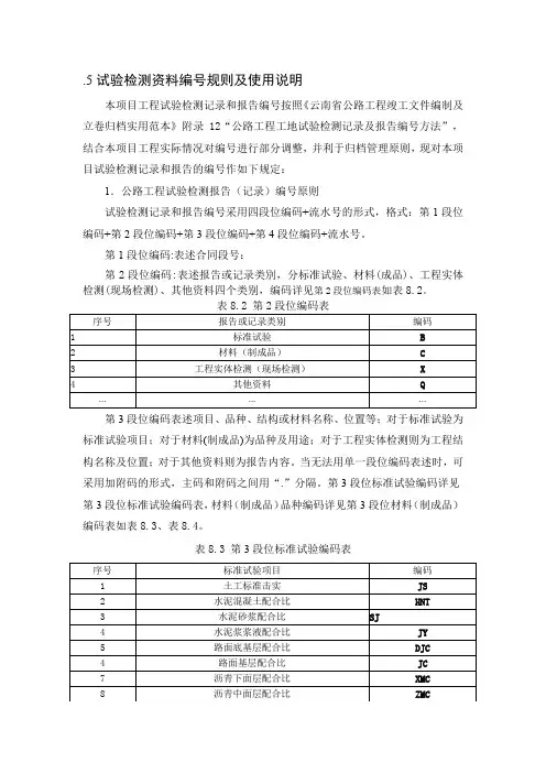 2020年试验检测资料编号规则及使用说明
