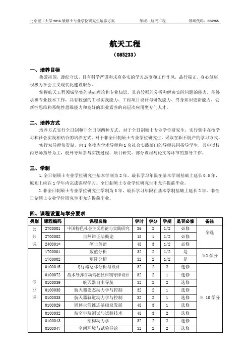 北京理工大学-2016版专业学位硕士研究生培养方案(2017年修订)-航天工程