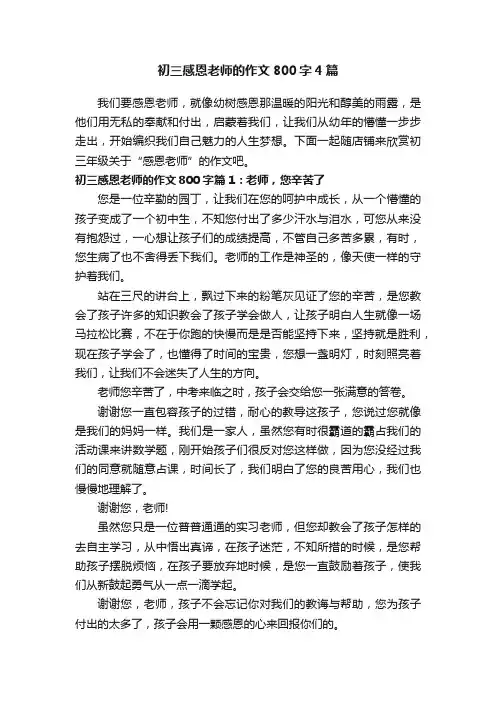 初三感恩老师的作文800字4篇