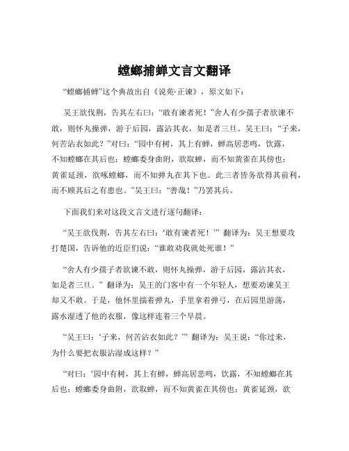 螳螂捕蝉文言文翻译