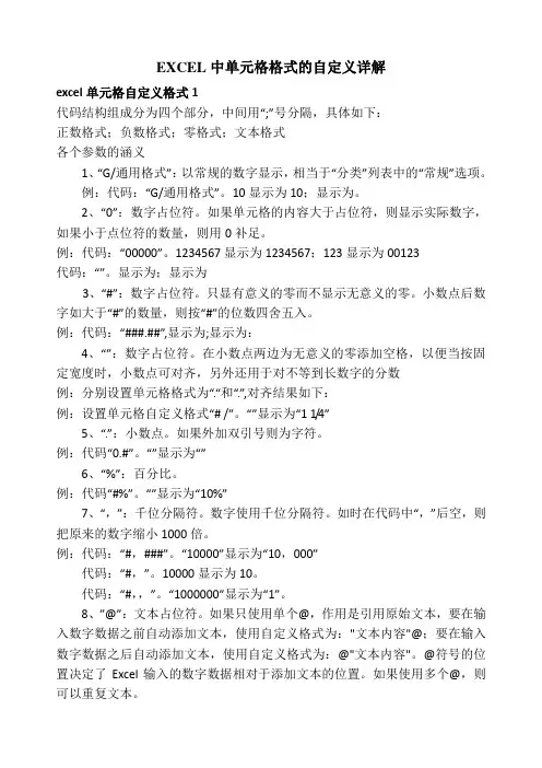 EXCEL中单元格格式的自定义详解