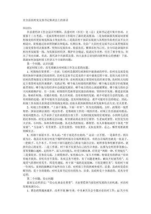 在全县农村党支部书记集训会上的讲话