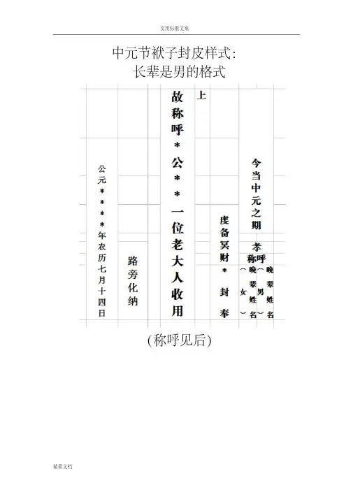 写袱子封皮格式、的常识及称谓