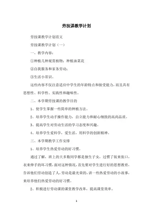 劳技课教学计划