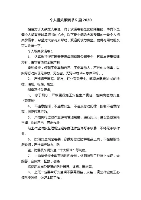个人相关承诺书5篇2020