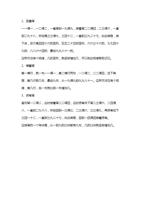 二年级乘法口诀表正确背法