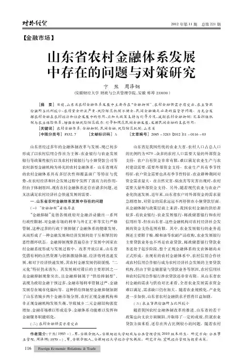 山东省农村金融体系发展中存在的问题与对策