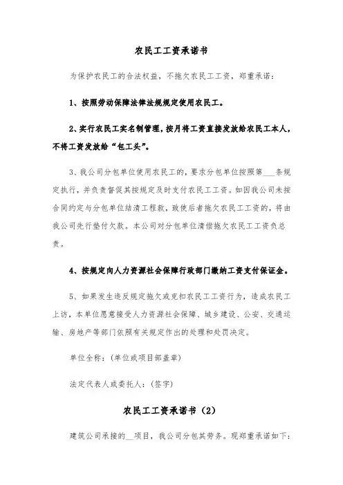 农民工工资承诺书（6篇）