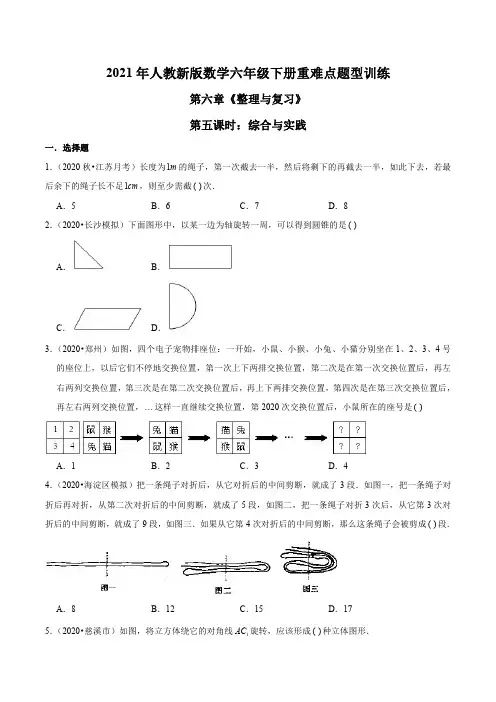 2021年人教新版数学六年级下册重难点题型训练第六章《整理与复习》第五课时：综合与实践(原卷版)