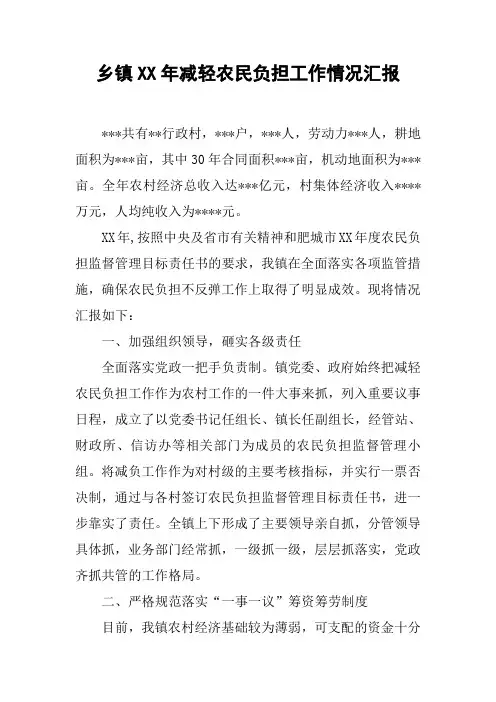 乡镇XX年减轻农民负担工作情况汇报