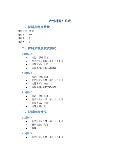 收到材料汇总表