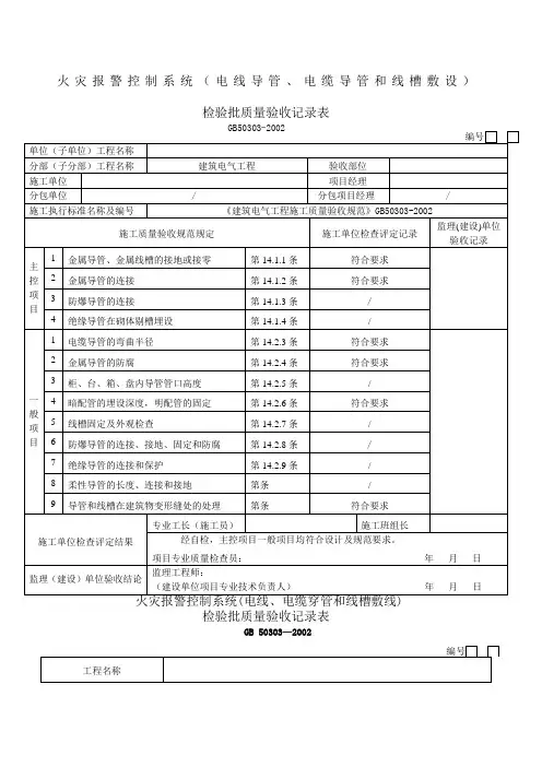 火灾自动报警系统全部检验批质量验收记录表 