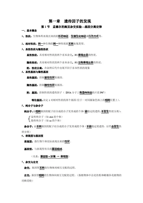 第1章遗传因子的发现知识汇总高一下学期生物人教版必修2