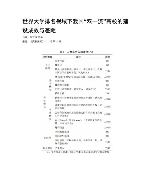 世界大学排名视域下我国“双一流”高校的建设成效与差距