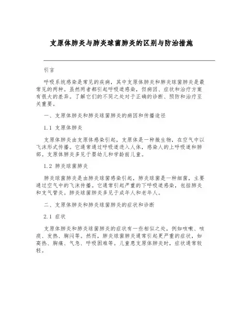 支原体肺炎与肺炎球菌肺炎的区别与防治措施