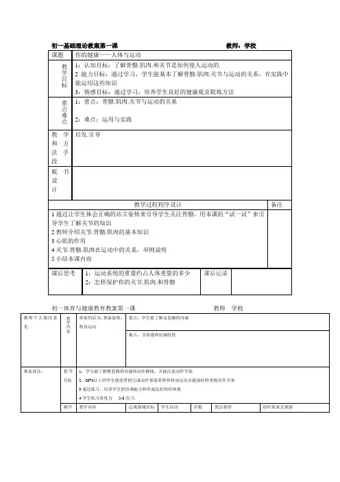 初中七年级全套体育教案(共36课)