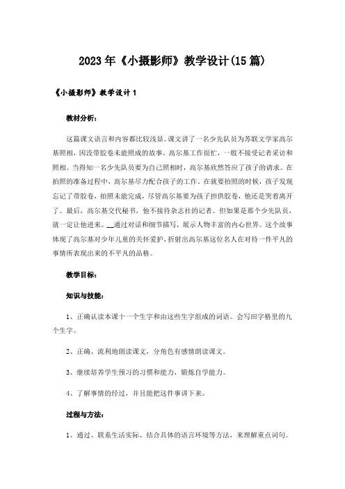 2023年《小摄影师》教学设计(15篇)