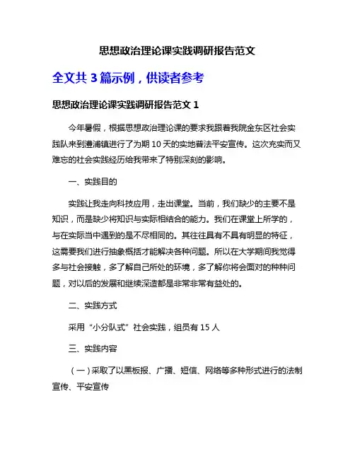 思想政治理论课实践调研报告范文