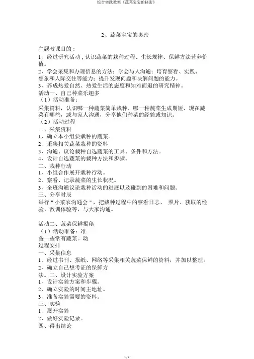 综合实践教案《蔬菜宝宝的秘密》