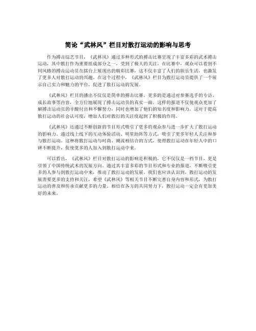 简论“武林风”栏目对散打运动的影响与思考