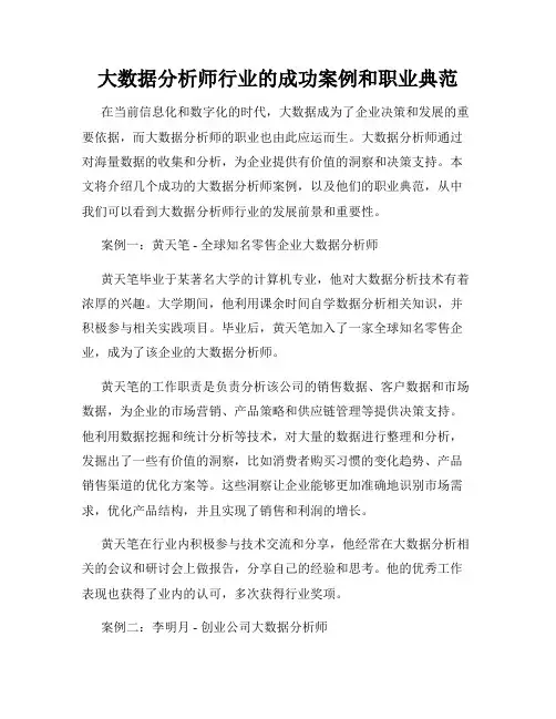 大数据分析师行业的成功案例和职业典范