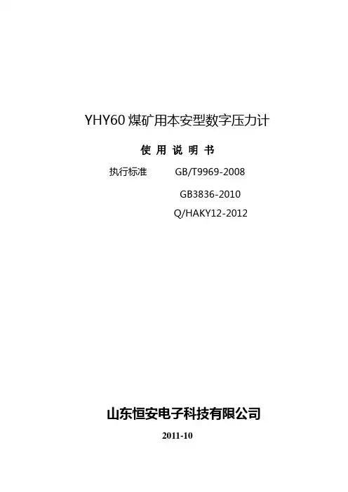 YHY60矿用本安型数字压力计使用说明书