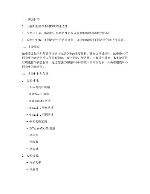 细胞通透性实验报告