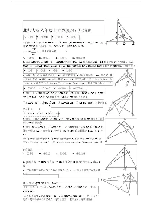 最新北师大版八年级上专题复习：压轴题.docx