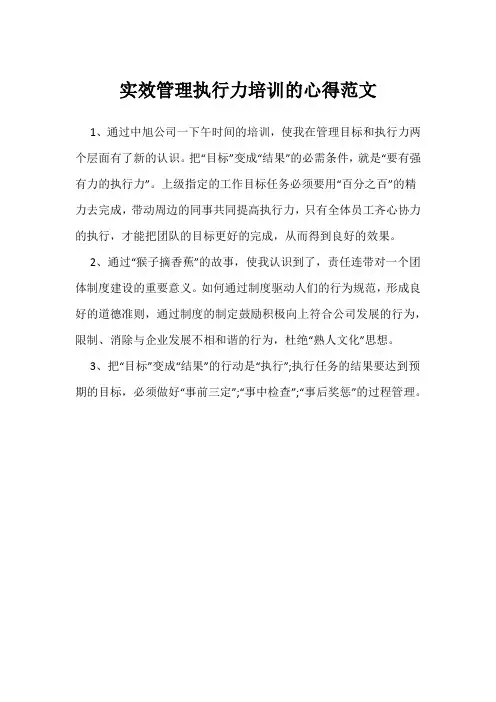 实效管理执行力培训的心得范文