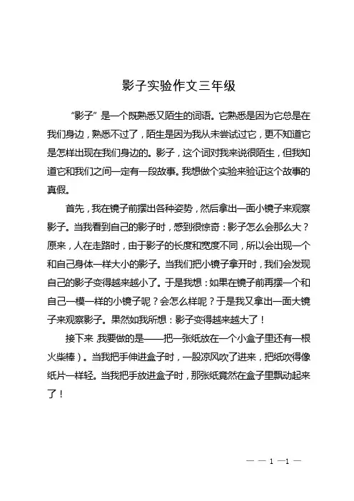 影子实验作文三年级