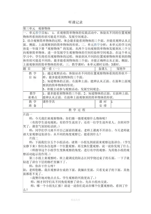 小学数学---听课记录