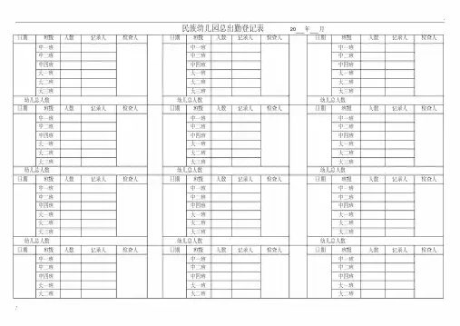 幼儿园出勤记录表