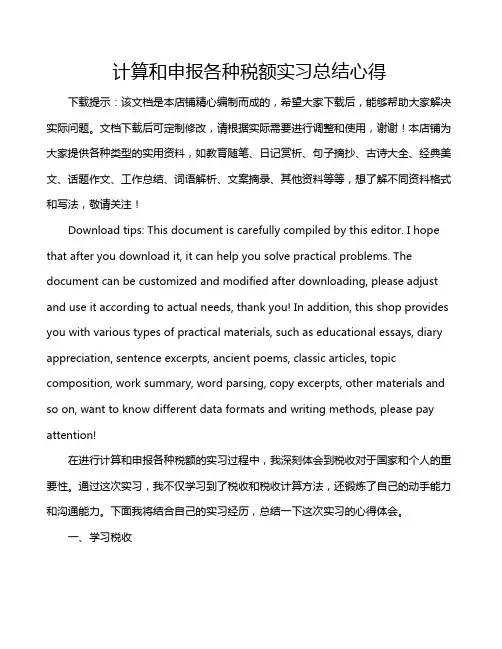 计算和申报各种税额实习总结心得
