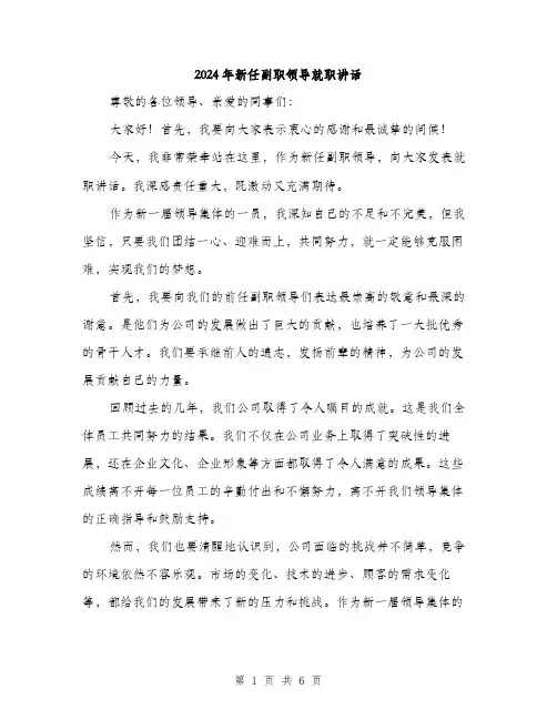 2024年新任副职领导就职讲话（三篇）