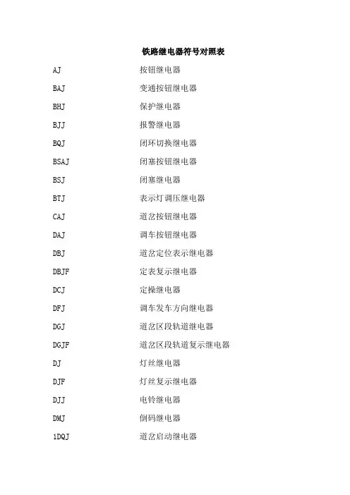 铁路继电器符号对照表